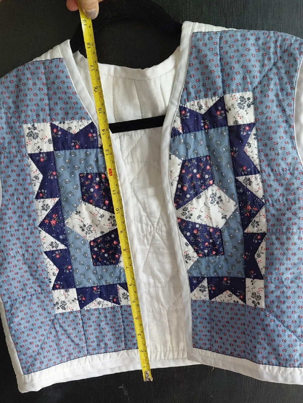Handmade Cropped Patchwork Quilted Vest | Upcycled Blue White Cottagecore Jacket